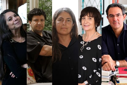 De izquierda a derecha: Carmen Boullosa, Alejandro Zambra, Selva Almada, Rosa Montero y Juan Gabriel Vásquez, finalistas de la IV Bienal de Novela Mario Vargas Llosa.