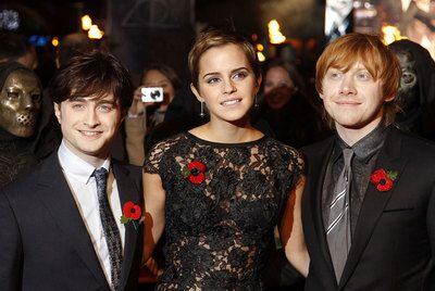 Daniel Radcliffe, Emma Watson y Rupert Grint, en Londres.