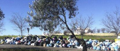 Fotograf&iacute;a cedida por el Ayuntamiento de El Coronil (Sevilla) que muestra la basura acumulada por la huelga. 