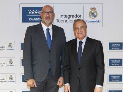 Emilio Gayo, presidente de Telef&oacute;nica Espa&ntilde;a, y Florentino P&eacute;rez, presidente del Real Madrid.