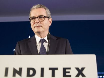 El presidente de Inditex, Pablo Isla, durante la presentación de los presupuestos de la empresa.