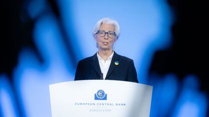 La presidenta del BCE, Christine Lagarde, durante una confería el 10 de marzo.

 
Andrej Hanzekovic / BCE