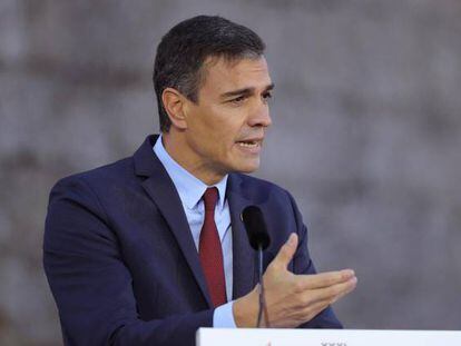 El presidente del Gobierno, Pedro Sánchez en rueda de prensa ofrecida junto al primer ministro portugués, António Costa, tras la XXXI Cumbre Ibérica.