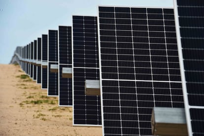 Durante el acto, el presidente ha asegurado que México trabaja en la implementación de energías verdes para cumplir con su parte en el cuidado del medio ambiente. En la imagen, algunos de los paneles solares que integran la central fotovoltaica de Puerto Peñasco. 