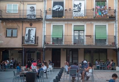 La plaza de los Cacharros en El Burgo de Osma, Soria, este viernes.