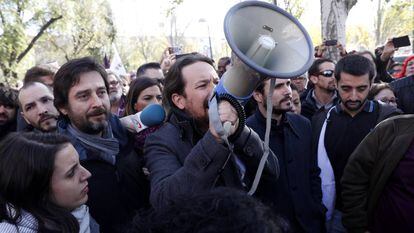 Pablo Iglesias, en una concentraci&oacute;n de Podemos