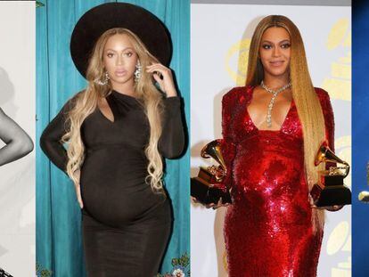 De izquierda a derecha: Beyoncé en imágenes de más a menos recientes de su embarazo.