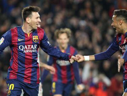 Messi y Neymar destejan un gol al Atl&eacute;tico.