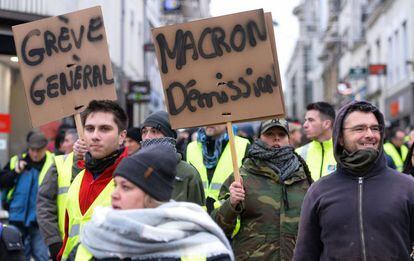 Manifestación de los chalecos amarillos en Le Mans (Francia), el pasado 12 de enero de 2018.