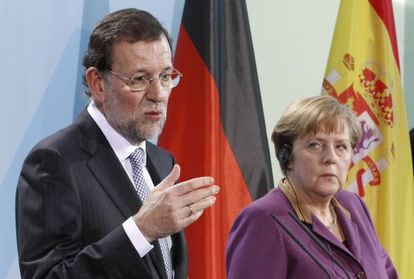 Mariano Rajoy y Angela Merkel, el jueves en Berl&iacute;n.