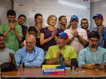 El opositor Capriles, en una rueda de prensa del viernes