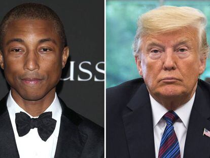 De izquierda a derecha: Pharrell Williams y Donald Trump, en 2018.  