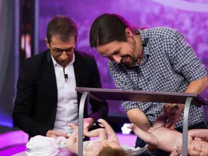 Pablo Motos y Pablo Iglesias, el pasado martes en 'El hormiguero'.