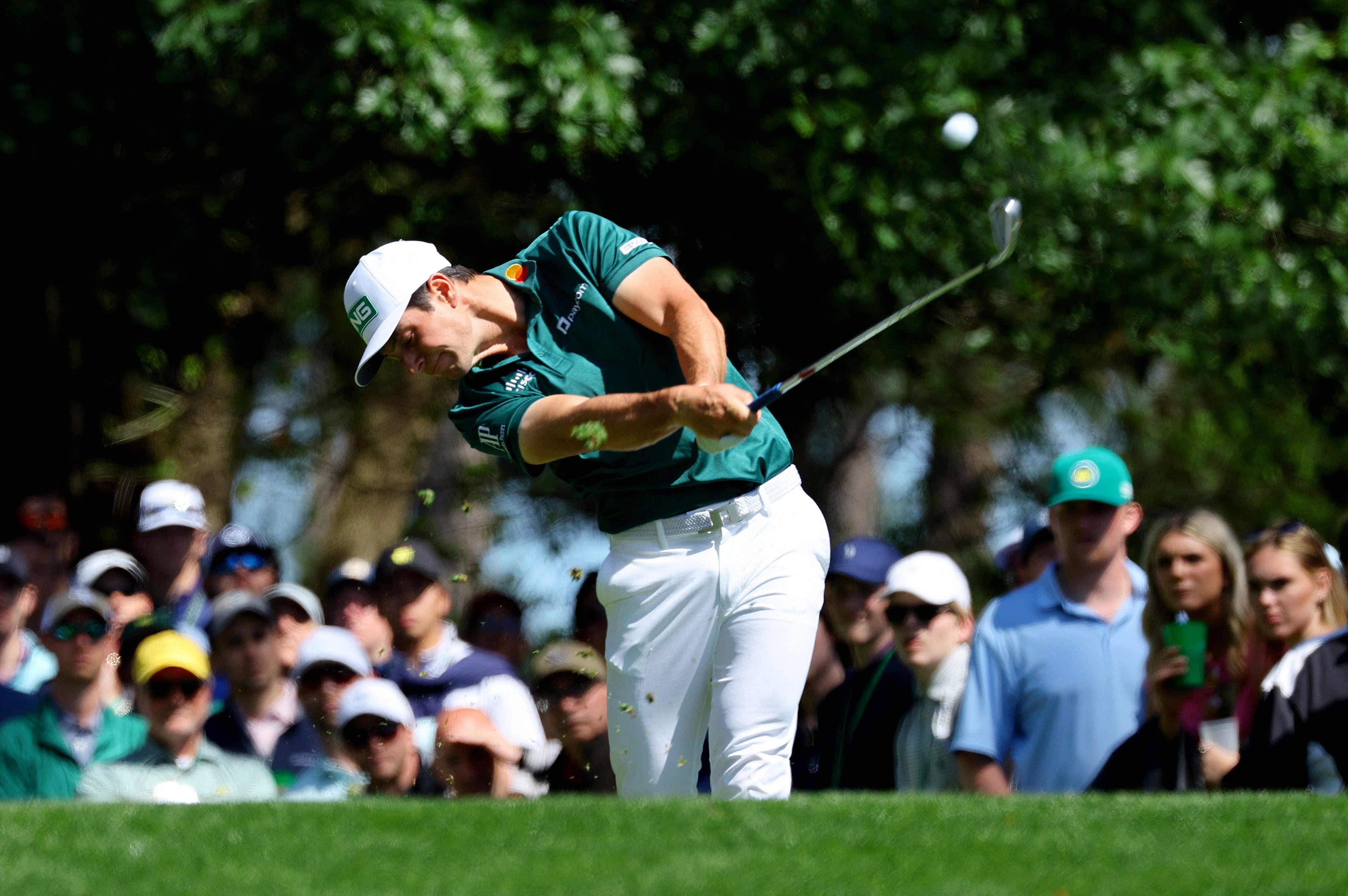 Golf - The Masters - Augusta National Golf Club - Augusta, Georgia, U.S. - April 9, 2023 Norway's Viktor Hovland hits his tee shot on the 4th hole during the final round REUTERS/Mike Segar