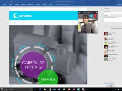 Pantallazo del nuevo Word, integrado con Skype.