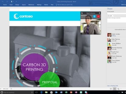 Pantallazo del nuevo Word, integrado con Skype.