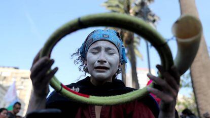 Una ciudadana mapuche en una manifestación en Chile, la pasada semana.
