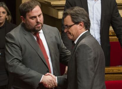 Junqueras y Mas en el Parlament.