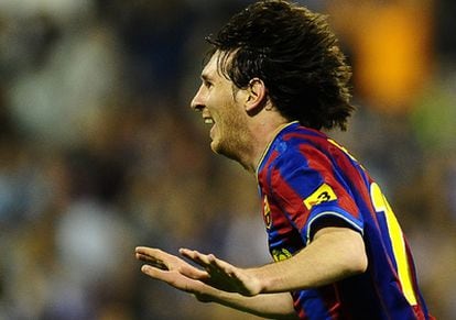 Messi celebra uno de sus tres goles