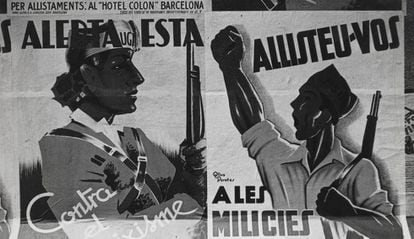 Cartells d'allistament a les milícies antifeixistes a Barcelona, l'agost del 1936.