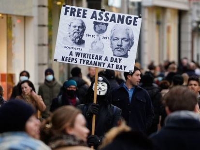 Una concentración pide la libertad de Julian Assange, en Londres el pasado diciembre.