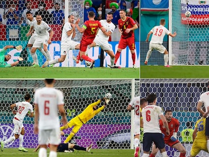 De izquierda a derecha y de arriba a abajo, Bélgica - Italia, Suiza - España, República Checa - Dinamarca y Ucrania - Inglaterra.