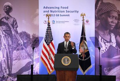Obama al anunciar la inversi&oacute;n privada en seguridad alimentaria, en Washington