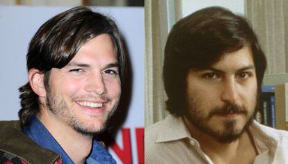 El actor Ashton Kutcher y Steve Jobs.