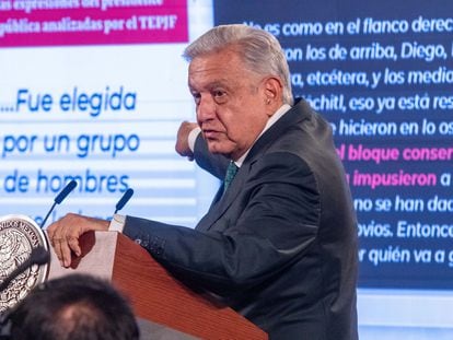 Andrés Manuel López Obrador durante la conferencia matutina en Palacio Nacional.