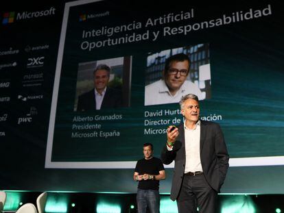 Alberto Granados, presidente de Microsoft España, durante el Microsoft IA & Innovation Summit, en Madrid.