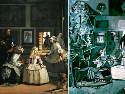 A la izquierda, detalle de 'Las meninas' de Velázquez. A la derecha, detalle de una de las pinturas de la serie 'Las meninas' de Picasso.