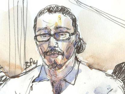 Dibujo de Jawad Bendaoud, durante su juicio en enero en París.