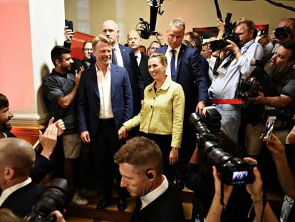 La socialdemócrata danesa Mette Frederiksen comparece ante los medios tras conocerse los resultados electorales, el 5 de junio en Copenhague.