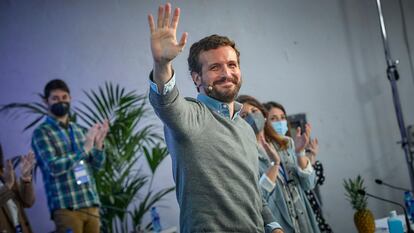 El presidente del Partido Popular, Pablo Casado, participa en el XV Congreso Nacional de Nuevas Generaciones del PP en Espacio Jorge, el sábado pasado en Madrid.
