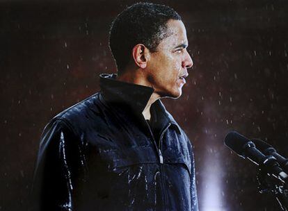 Una imagen de Obama bajo la lluvia durante la campaña electoral, que mereció el premio Pulitzer.