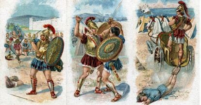 Cromolitografías de 1890 sobre varias escenas de la guerra de Troya, tanto las relatadas por Homero como las basadas en relatos legendarios.