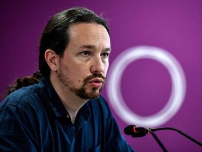 Pablo Iglesias durante la rueda de prensa del pasado 27 de mayo, en Madrid. 