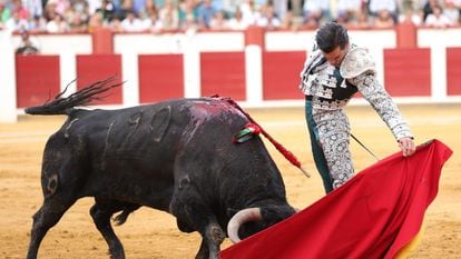 Juan Ortega torea al natural a uno de sus toros en la feria de Valladolid.