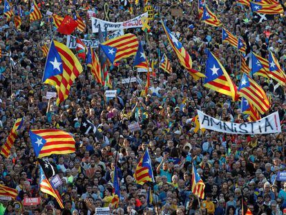 Concentración en Barcelona para protestar contra la sentencia del Supremo, el pasado sábado.