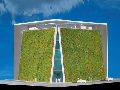 Recreacion virtual del aspecto exterior (con jardines verticales) que tendría el Museo de Arte, Arquitectura y Diseño de Emilio Ambasz.