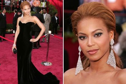 De terciopelo negro, Beyoncé se decantó por este Versace para la gala de los Oscar de 2005.