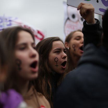 Concentración de estudiantes el 8 de marzo de 2018 en la plaza de Sol, Madrid.