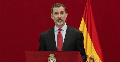 El Rey Felipe VI durante un actor institucional en Madrid.