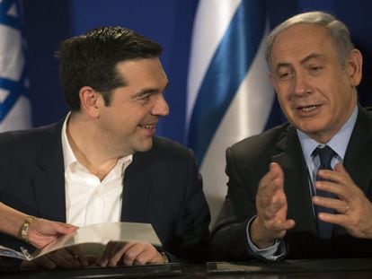 Tsipras, primer ministro griego, y Netanyahu, su homólogo israelí, este miércoles en Jerusalén.