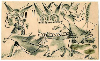 La obra de Mallo 'Chuflillas de El Niño de la Palma, Joselito en su gloria, seguidillas a una extranjera' para ilustrar tres poemas de Rafael Alberti.