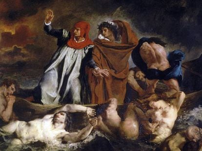 Virgilio guía a Dante por el infierno en 'La barca de Dante', de Eugene Delacroix (1822)