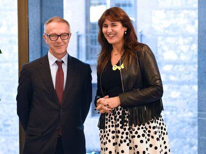 El ministro José Guirao y Laura Borràs, este miércoles, en Madrid.  