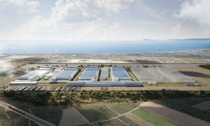 Imagen virtual de la futura gigafactoría de Volkswagen en Sagunto sobre los terrenos en los que se ubicará.