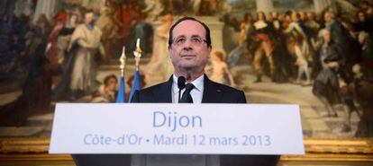 El presidente franc&eacute;s, Fran&ccedil;ois Hollande, en su discurso en Dijon.