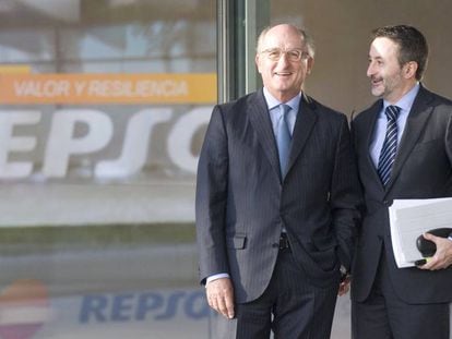 Antonio Brufau, presidente de Repsol, y Josu Jon Imaz, consejero delegado, el día de la presentación del plan estratégico 2016-2020.